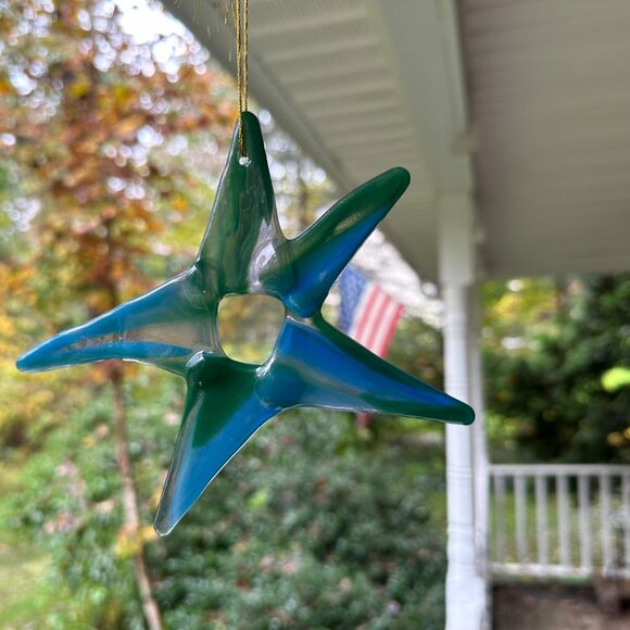 #5102 STAR MULTI COLOR 5 POINT ORNEMENT CIRCULAR FUSED SUN CATCHER  COLLECTABLE - Picture 8 of 13